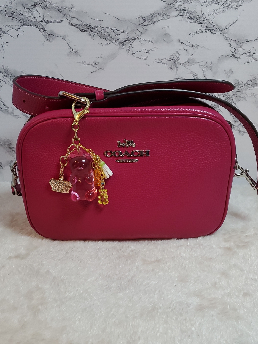 Coach Hot Pink Pebble Leather Crossbody Camera Bag